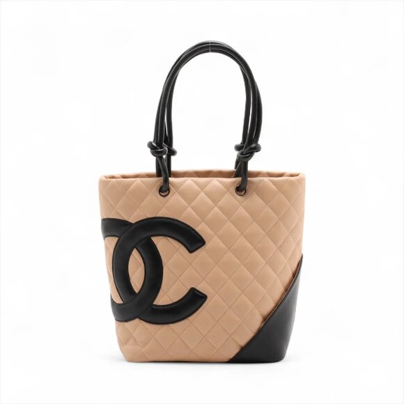 CHANEL Handbags - Chanel Cambon Line Lambskin Tote bag Beige x black